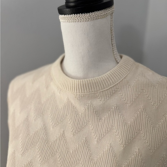 Vintage 70”s Tanglewood Cream Chevron woven Secretary Dress - Picture 3 of 9